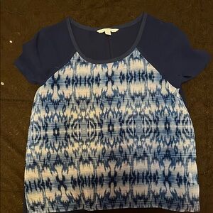 Navy and White Patterned Women's Top